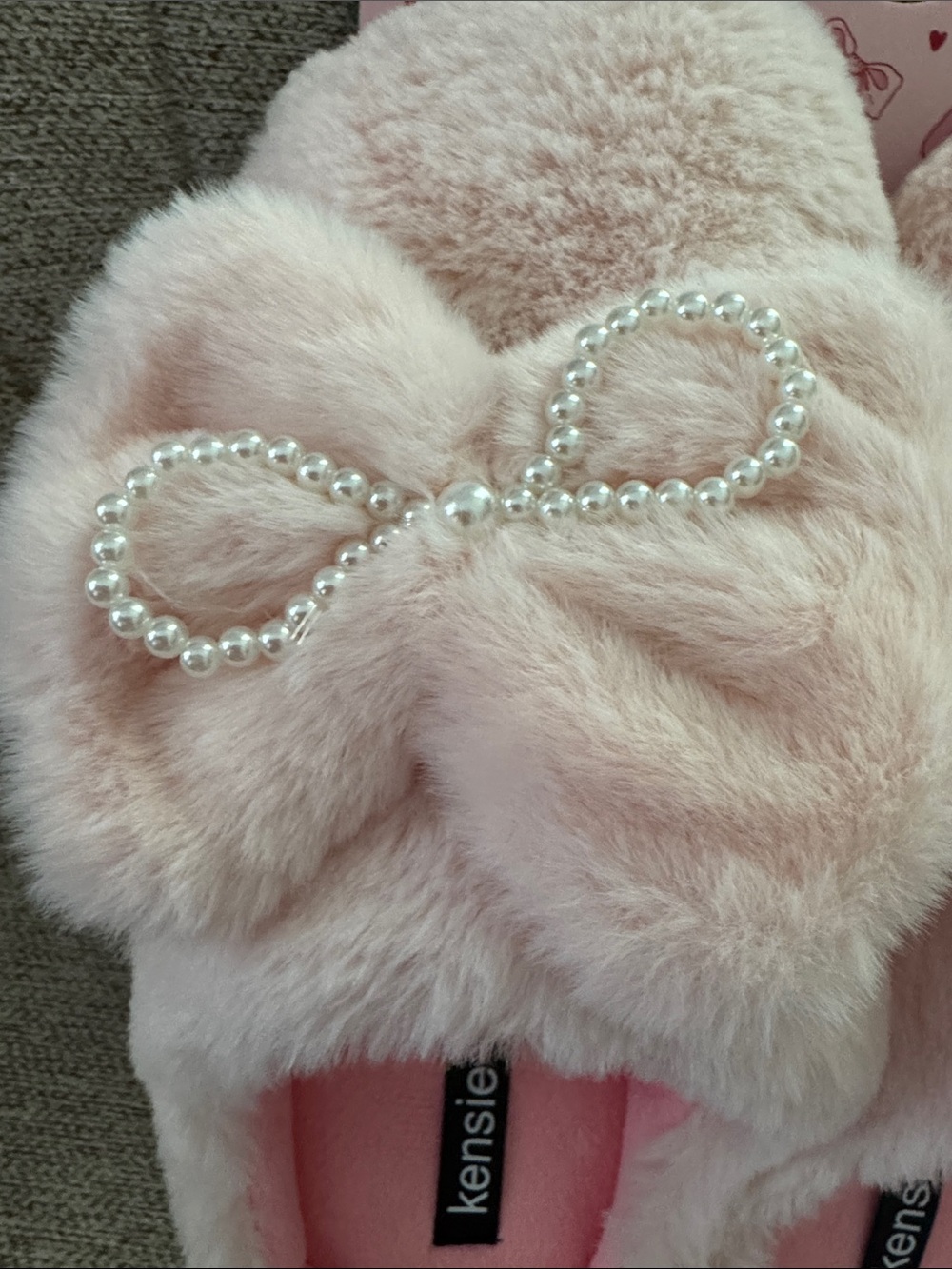New Kensie Blush Faux-Fur Slip-On Slippers with Pearl Bow - Picture 3 of 3